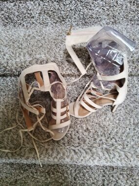 Beige Caged Gladiator High-heel Sandals Sz. 8